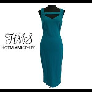 Hot Miami styles teal green sleeveless cutout bodycon dress Sz L